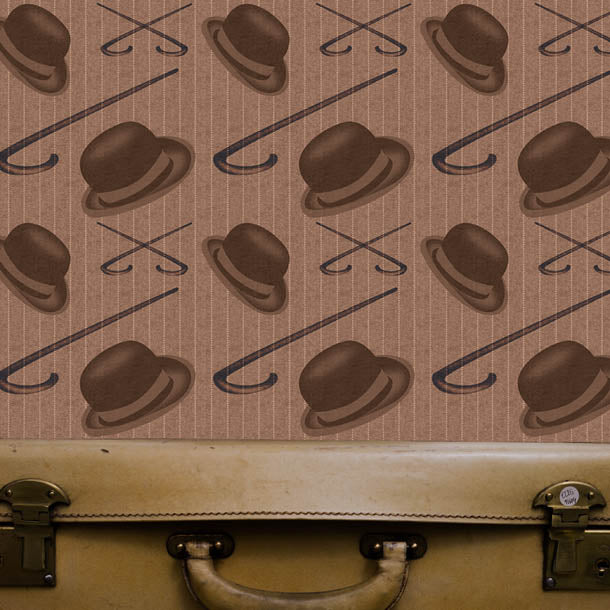 Bowler and Cane Wallpaper (brown) by ATDesigns