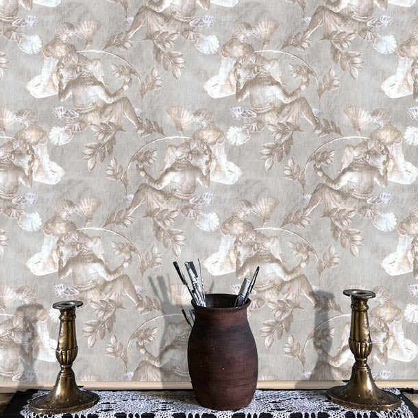 Charles and Nell Wallpaper (simple-grey-pearl)Funky Abstract Wallpaper by ATADesigns