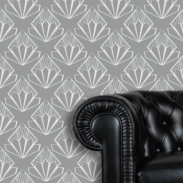 Classical Bloom Art Deco Wallpaper (grey) by ATADesigns