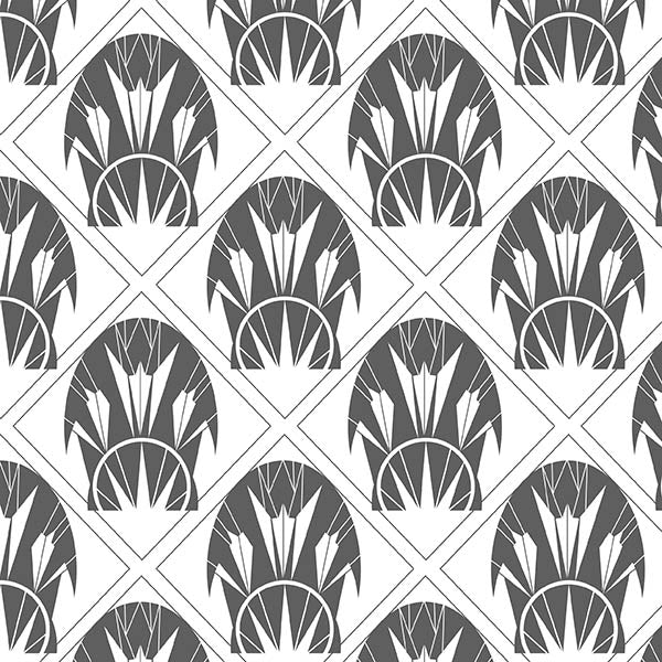 Fan Affair Art Deco Wallpaper (dark-grey-on-white) by ATADesigns