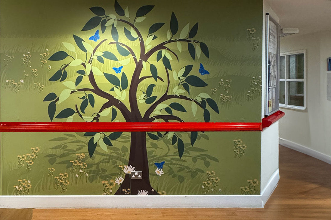 Bespoke memory tree mural design by ATADesigns installed at Fountains Court - East London NHS Foundation Trust