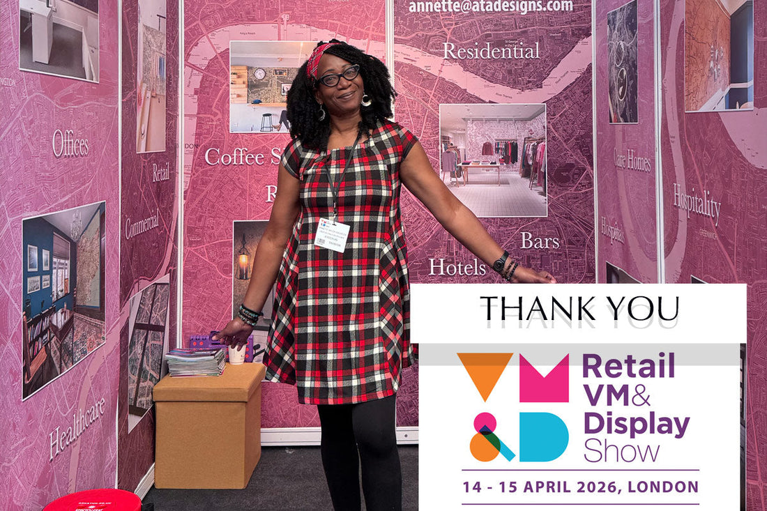 Annette Taylor-Anderson at the ATADesigns stand — Retail VM & Display Show, London, April 2026