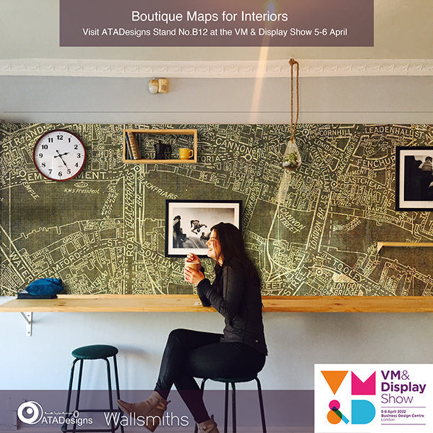 Boutique Maps for Interiors flyer — ATADesigns and Wallsmiths exhibiting at the VM & Display Show 2022