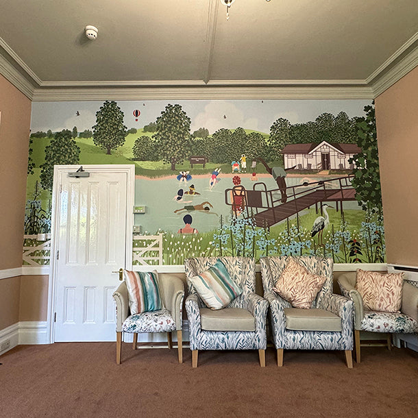 Bristol Inspired Nature Mural design by ATADesigns in Lounge at Roaewood Houaw Care Home