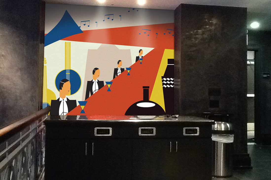 Walter's Jazz Lounge mural design by ATADesigns in bar area at Lexington Hotel, New York