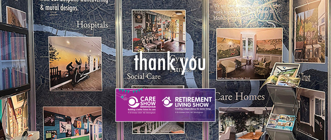 ATADesigns and Wallsmiths stand at the Care Show Birmingham 2024 — bespoke wallcoverings and murals for the care sector