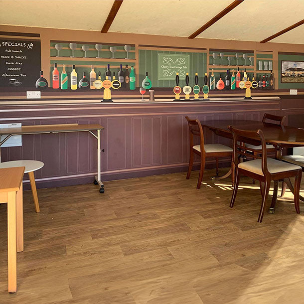 Bar wall mural design in Cherry ree Cottage shed at Cranford Residential Hom in Exmouth`