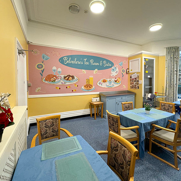 Tea Room Mural Design by ATADesigns in dining room at Belvedere Lodge Care Home