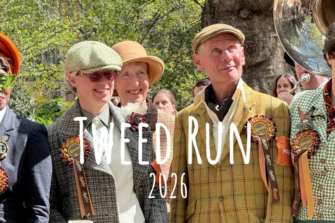 group of people posing at the tweed run event