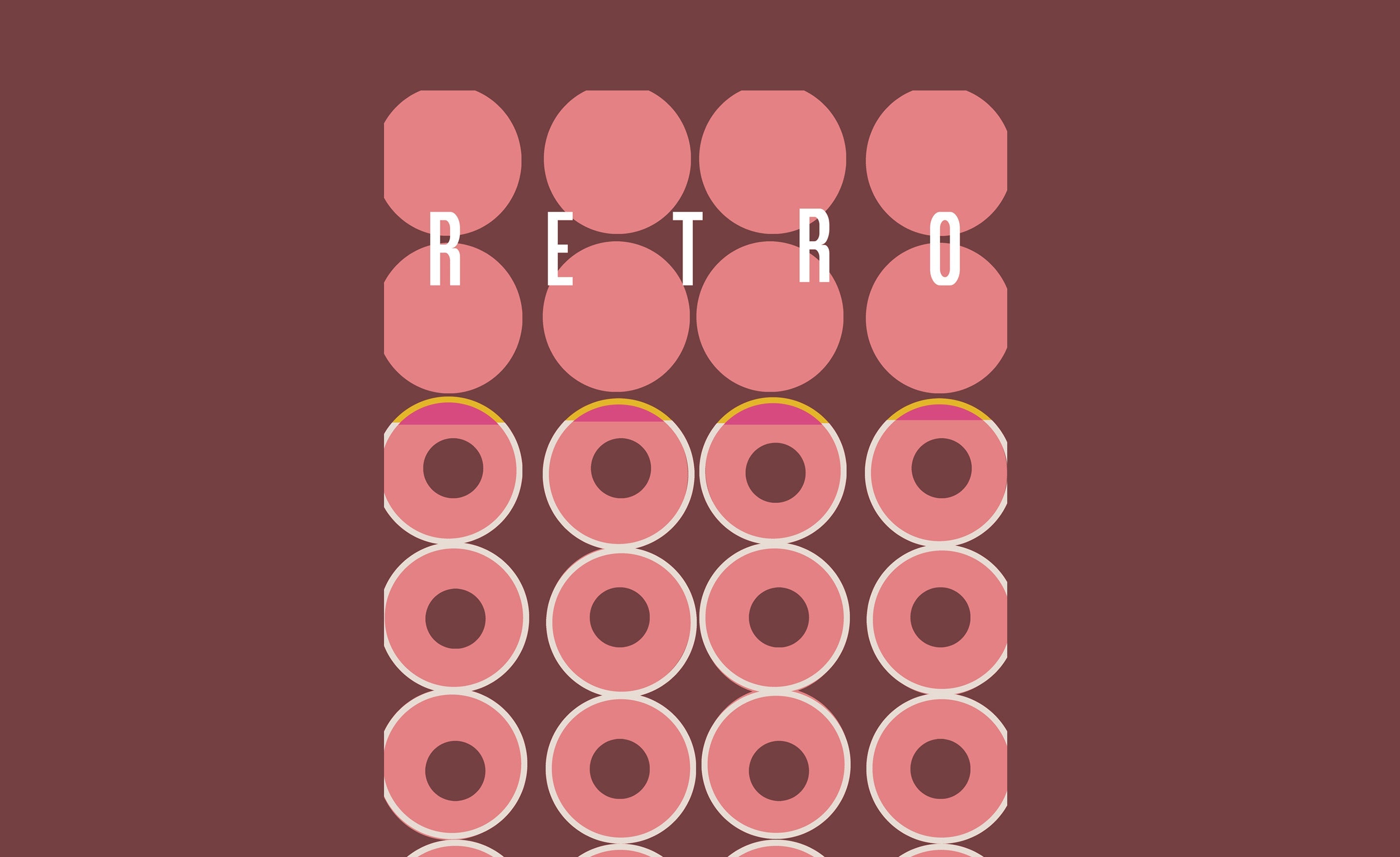 Dotty Retro Art Deco Print By ATADesigns.  Featuring giant pink dots in repeat on brown background.