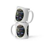  Two stacked Flamingo Night mugs by ATADesigns, each showing pink flamingos among dark foliage and flowers.