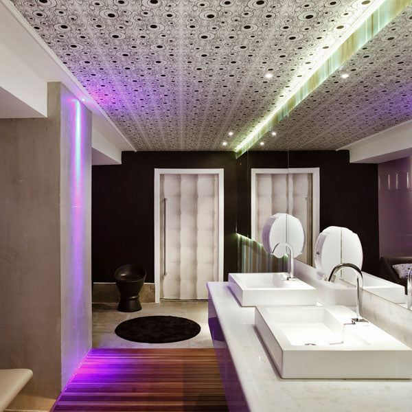 Modern bathroom with stylish lighting and decor