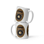 Two stacked Vinyl Retro mugs by ATADesigns, each showing a black record and “Spinning Vinyl” lettering.