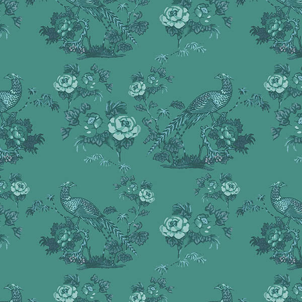 Bird in Floral Wallpaper (cool-green) by ATADesigns