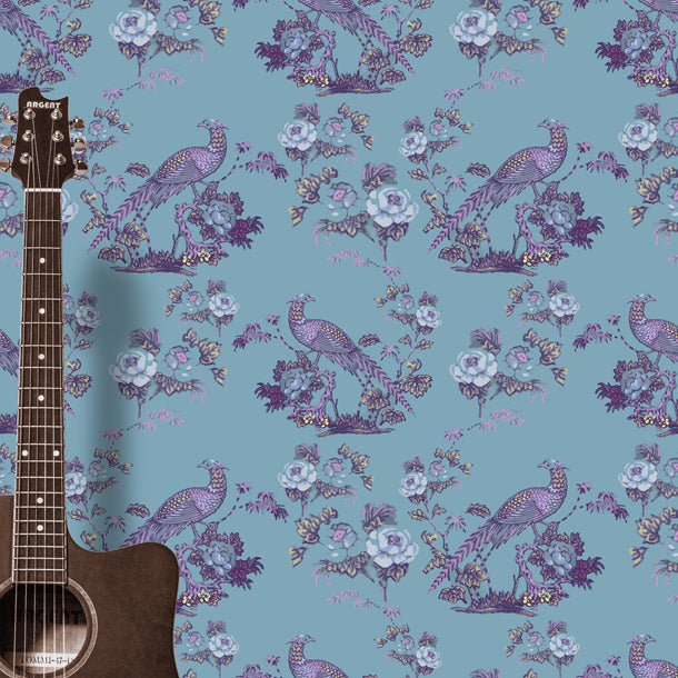 Bird in Floral Wallpaper (eggshell-grey-pink) by ATADesigns