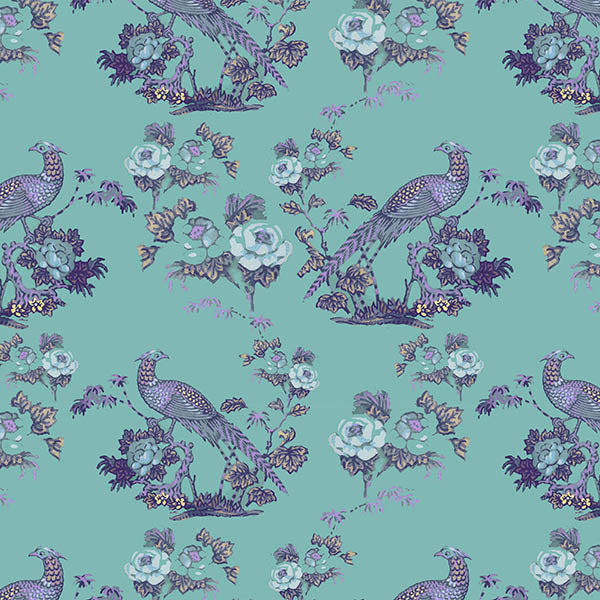 Bird in Floral Wallpaper (mint-purple-green) by ATADesigns