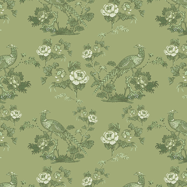 Bird in Floral Wallpaper (olive-green) by ATADesigns