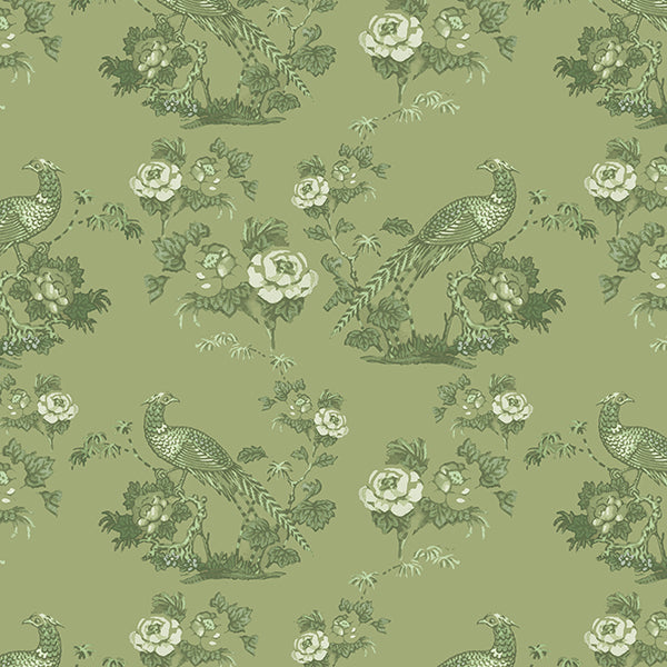 Bird in Floral Wallpaper (olive-green) by ATADesigns