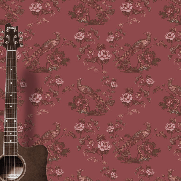 Bird in Floral Wallpaper (reddish-brown-light)