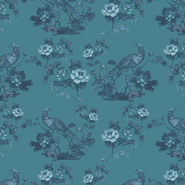 Bird in Floral Wallpaper (slate-blue-grey) by ATADesigns