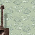 Bird in Floral Wallpaper (warm-green-grey)