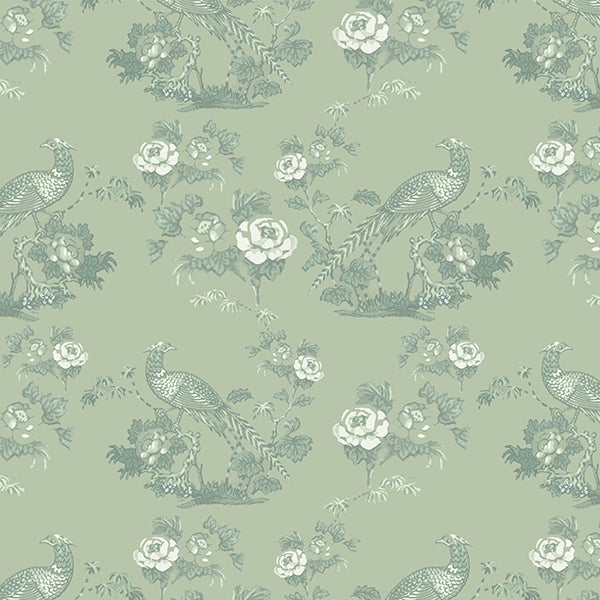 Bird in Floral Wallpaper (warm-green-grey) by ATADesigns