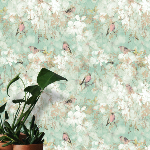 Birds Wallpaper 2 (pink-on-fresh-green)