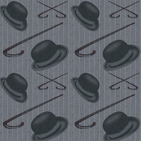 Bowler and Cane Wallpaper (grey)