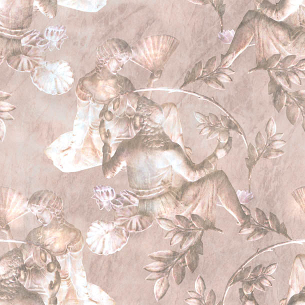 Charles and Nell Wallpaper (pewter-pink-pearl)Funky Abstract Wallpaper by ATADesigns