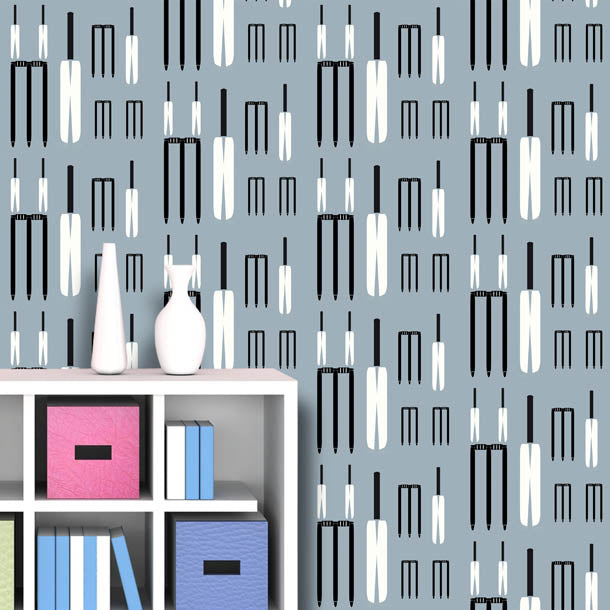 Cricket Wicket Wallpaper (pale-blue-grey) by ATADesigns
