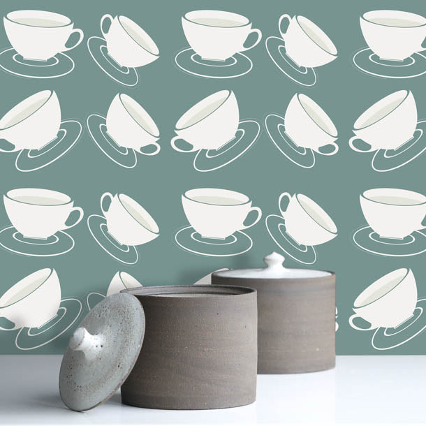 Cuppa Wallpaper (grey-green) by ATADesigns