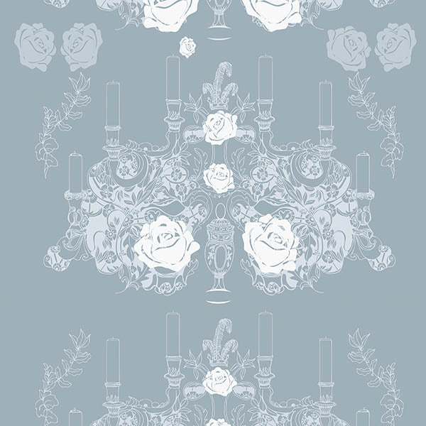 Elizabeth Rose Wallpaper (soft-blue-grey) by ATADesigns