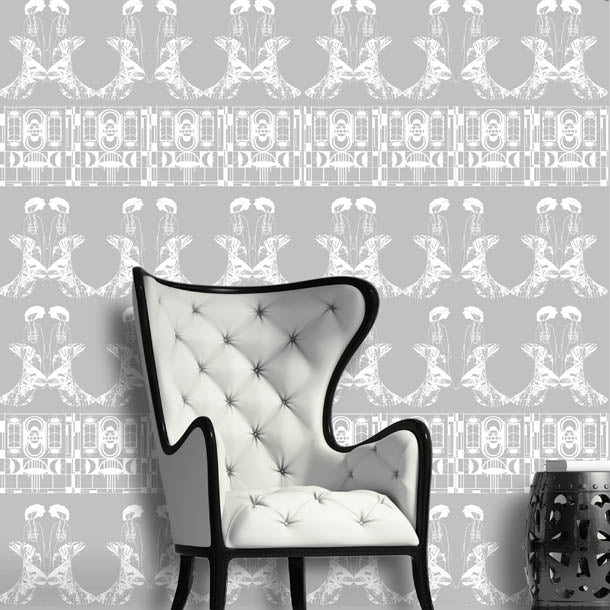 Enchanting Lilly Art Deco Wallpaper (grey) by ATADesigns