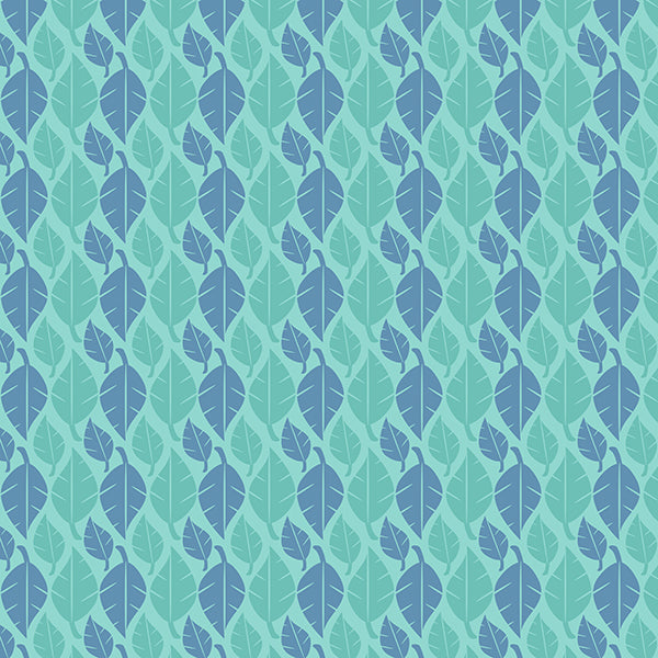 Fallen Leaves (bluey-green-on-pastel-blue) Wallpaper by ATADesigns