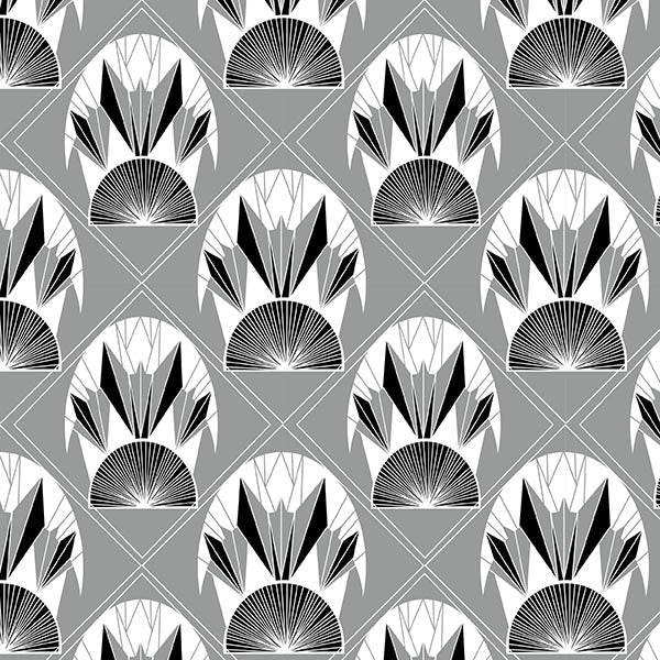 Fan Affair Art Deco Wallpaper (black-white-grey)) by ATADesigns