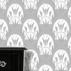 Fan Affair Art Deco Wallpaper (white-on-light-grey) by ATADesigns