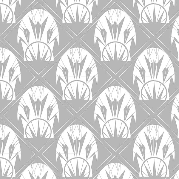 Fan Affair Art Deco Wallpaper (white-on-light-grey) by ATADesigns