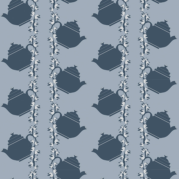 Floral Teapot Wallpaper (blue) by ATADesigns