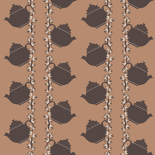 Floral Teapot Wallpaper (brown) by ATADesigns