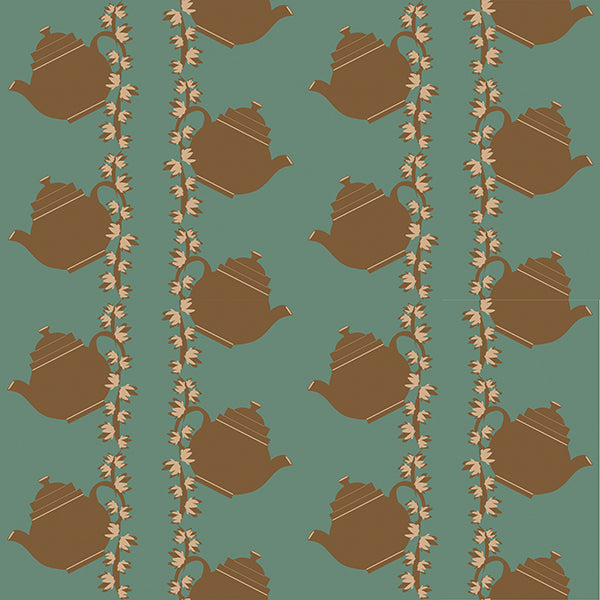 Floral Teapot Wallpaper (green) by ATADesigns