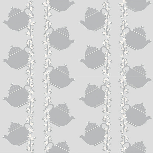 Floral Teapot Wallpaper (light-grey) by ATADesigns