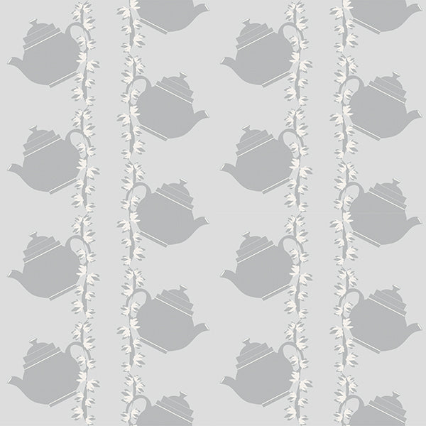 Floral Teapot Wallpaper (light-grey) by ATADesigns