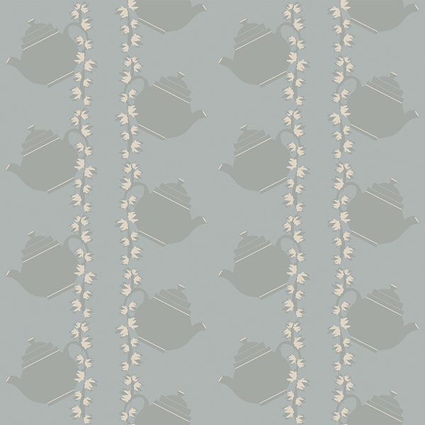 Floral Teapot Wallpaper (stone-grey) by ATADesigns