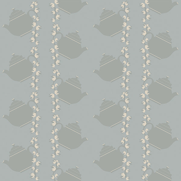 Floral Teapot Wallpaper (stone-grey) by ATADesigns