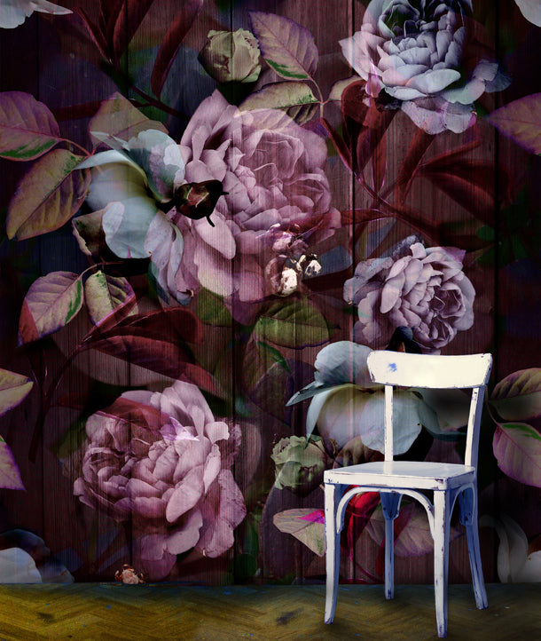 Kews Ghost Roses Mural (pinky-purple)
