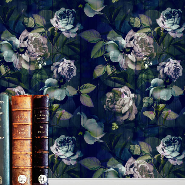 Kews Ghost Roses Wallpaper (blue) by ATADesigns
