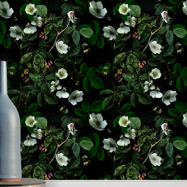 Kews Leafy Florals Wallpaper (green with a hint of pink) by ATADesigns