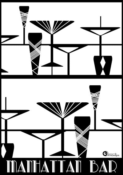 Manhattan Bar Art Deco Art Print (black-on-white)