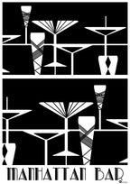 Manhattan Bar Art Deco Art Print (white-on-black)