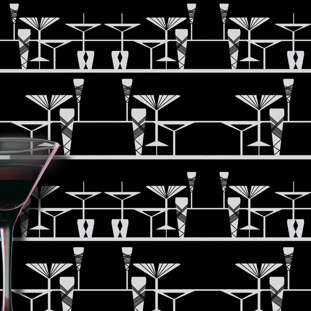 Manhattan Bar Art Deco Wallpaper (black) by ATADesigns